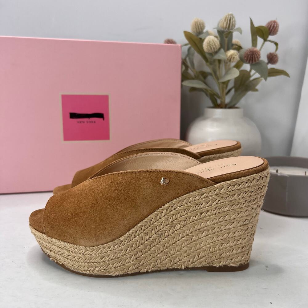Kate Spade Thea Suede Wedge Espadrille Sandals Toast Women's 7M NWB